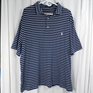 POLO Ralph Lauren Short Sleeve Shirt Mens 2XB‎ Navy White Striped Stretch Cotton